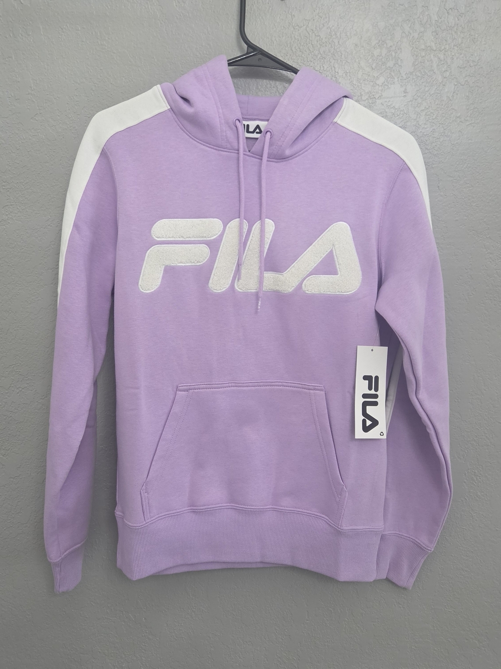 NWT FILA Lavender Pullover Hoodie with White Logo Panels